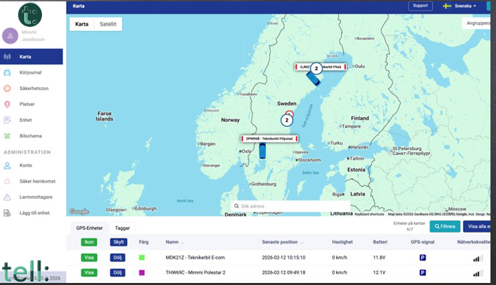 Detalj ur Smart Assets med lista och karta över tillgångar